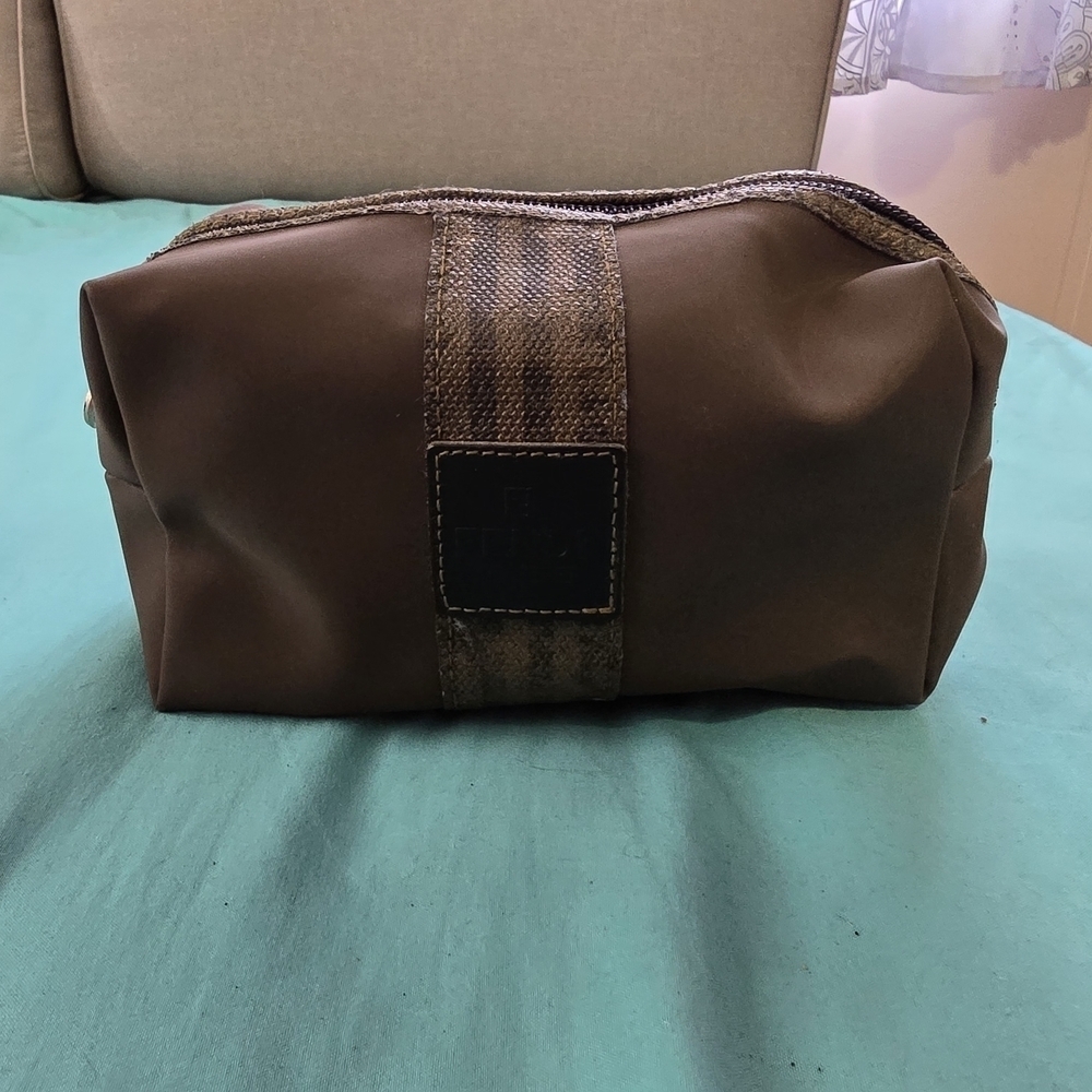 Fendi Brown Cosmetic Bag Durable Fabric Zippered